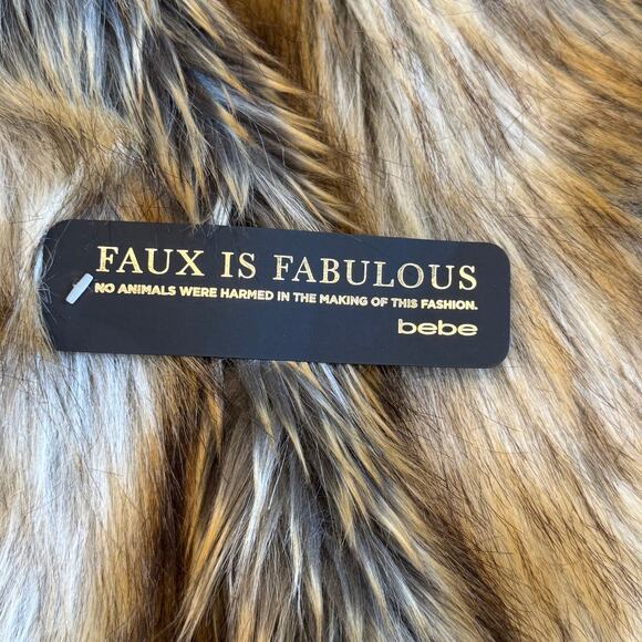 Bebe Glam Faux Fur Coat Women’s M Natural Brown Tan Jacket NWT Winter Holiday - Picture 13 of 15